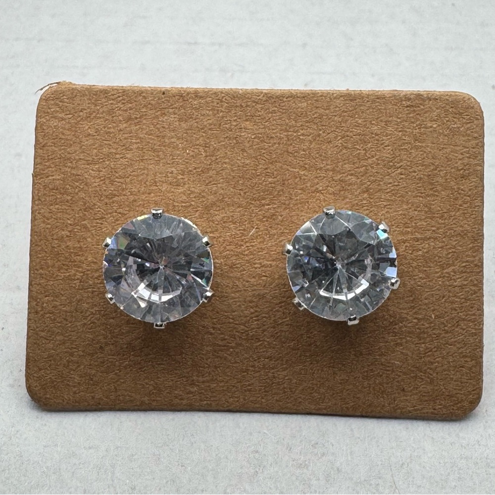Chunky Simulation Diamond Earrings Silver Tone For Pierced Ears